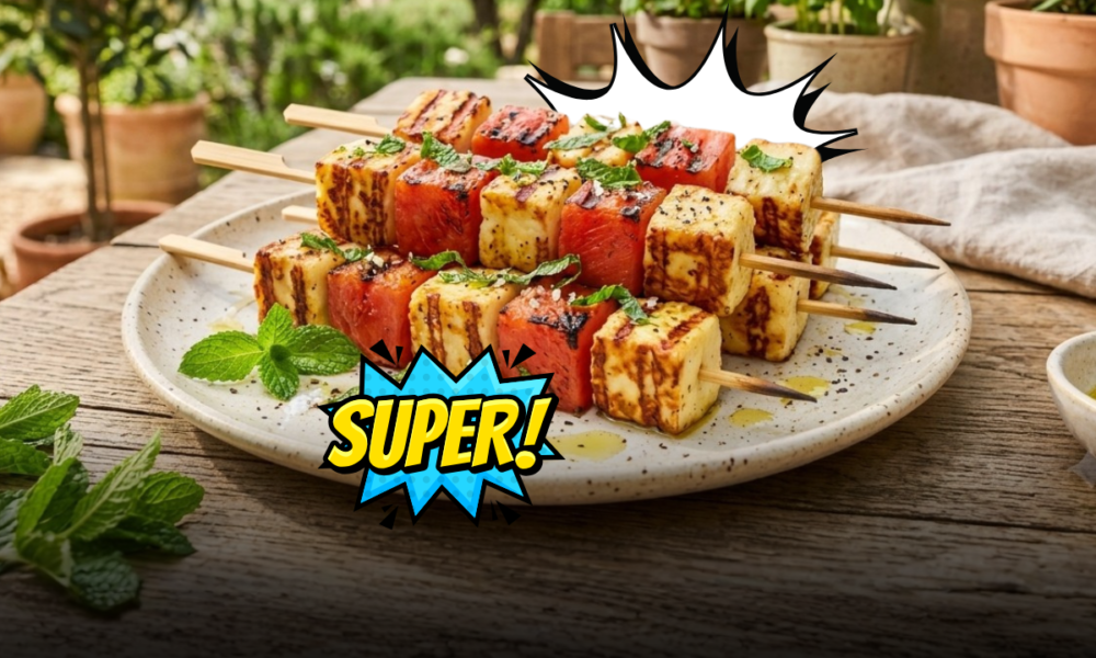 Spiedini di Halloumi alla piastra e anguria: la ricetta estiva pronta in 5 minuti