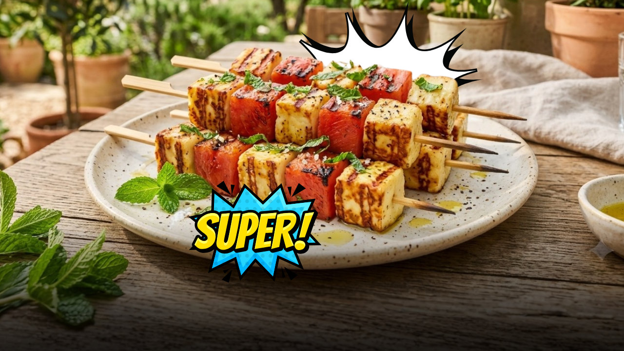Spiedini di Halloumi alla piastra e anguria: la ricetta estiva pronta in 5 minuti