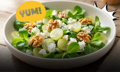 Fresca, croccante e pronta in cinque minuti: come preparare l'insalata perfetta con uva bianca, feta, valeriana e noci tostati