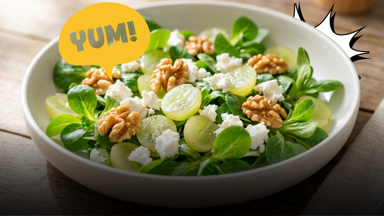 Fresca, croccante e pronta in cinque minuti: come preparare l'insalata perfetta con uva bianca, feta, valeriana e noci tostati