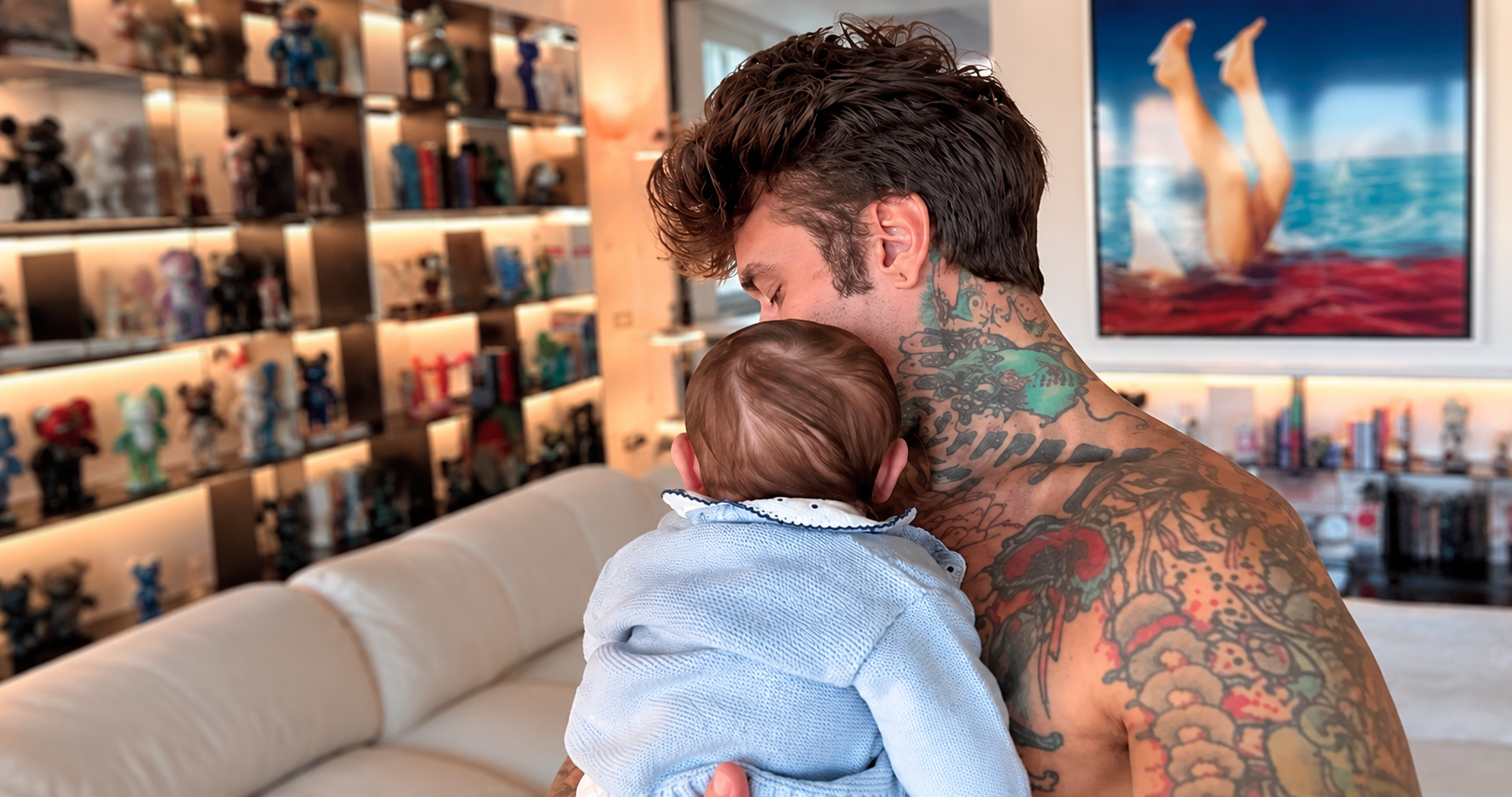 Fedez con il piccolo Edoardo Lupo